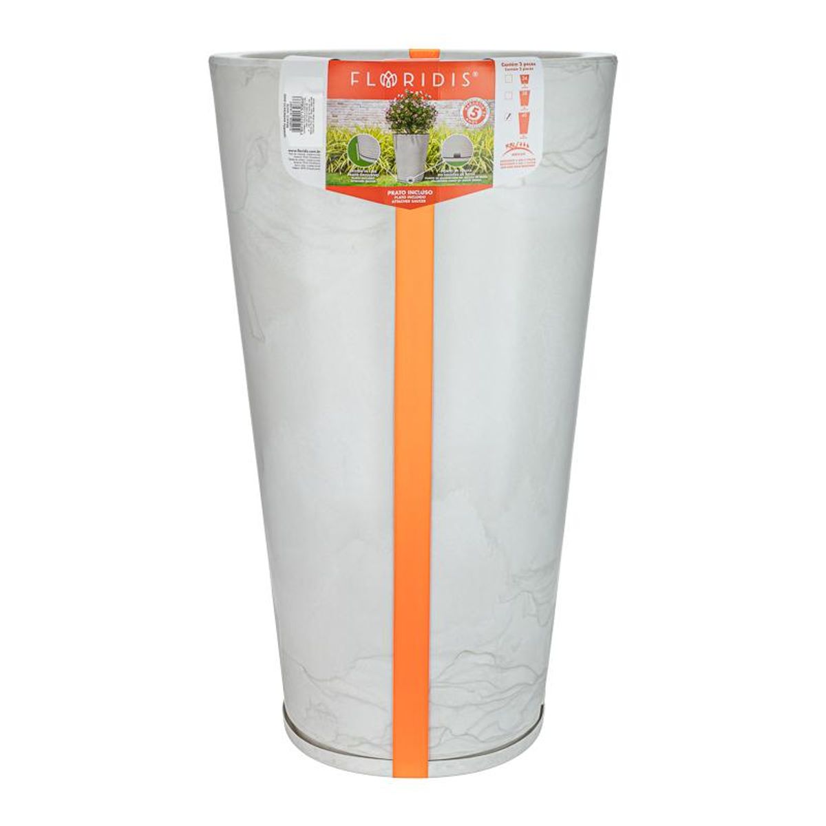 FLORIDIS - MACETERO FLORIDIS GRIS EFECTO MARMOL GENEBRA 80CM ALTO CON PLATO