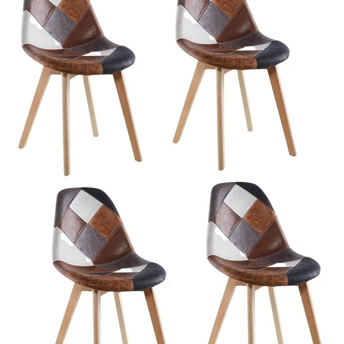 HABITA2 CHILE - Pack de 4 Silla Patch Wood Cuero - Vintage Oscuro