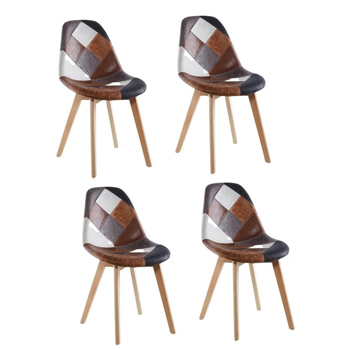 HABITA2 CHILE - Pack de 4 Silla Patch Wood Cuero - Vintage Oscuro