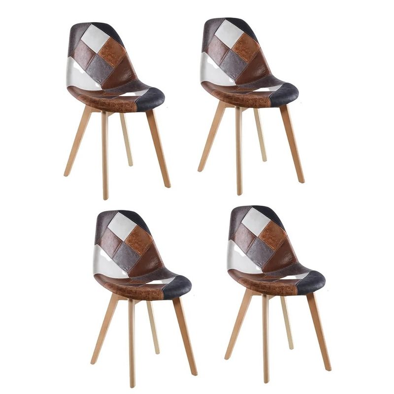 GENERICO - Pack de 4 Silla Patch Wood Cuero - Vintage Oscuro