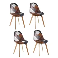 GENERICO - Pack de 4 Silla Patch Wood Cuero - Vintage Oscuro
