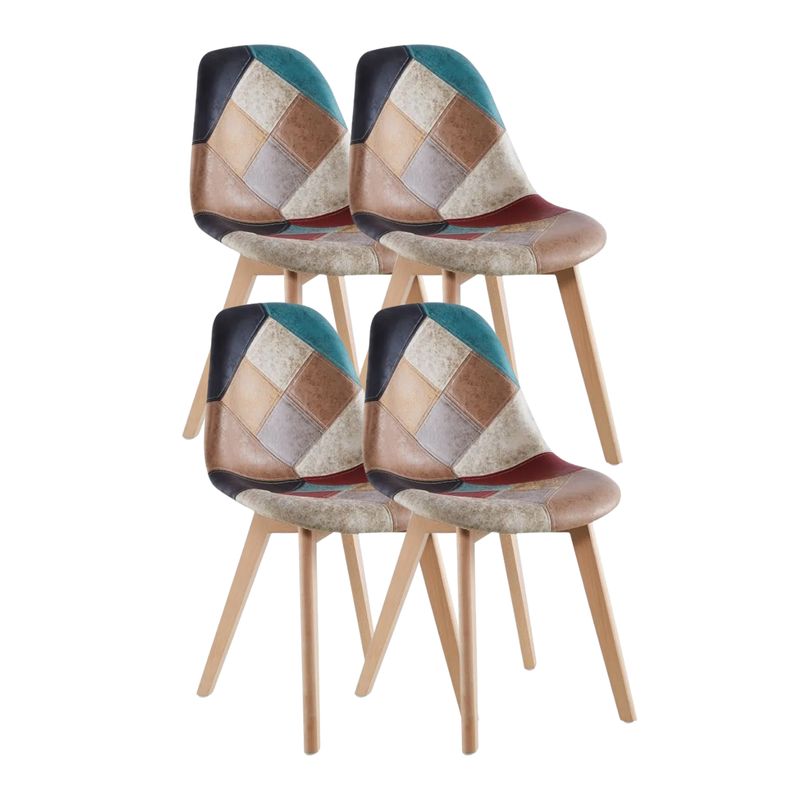 GENERICO - Pack de 4 Silla Patch Wood Cuero - Vintage Claro