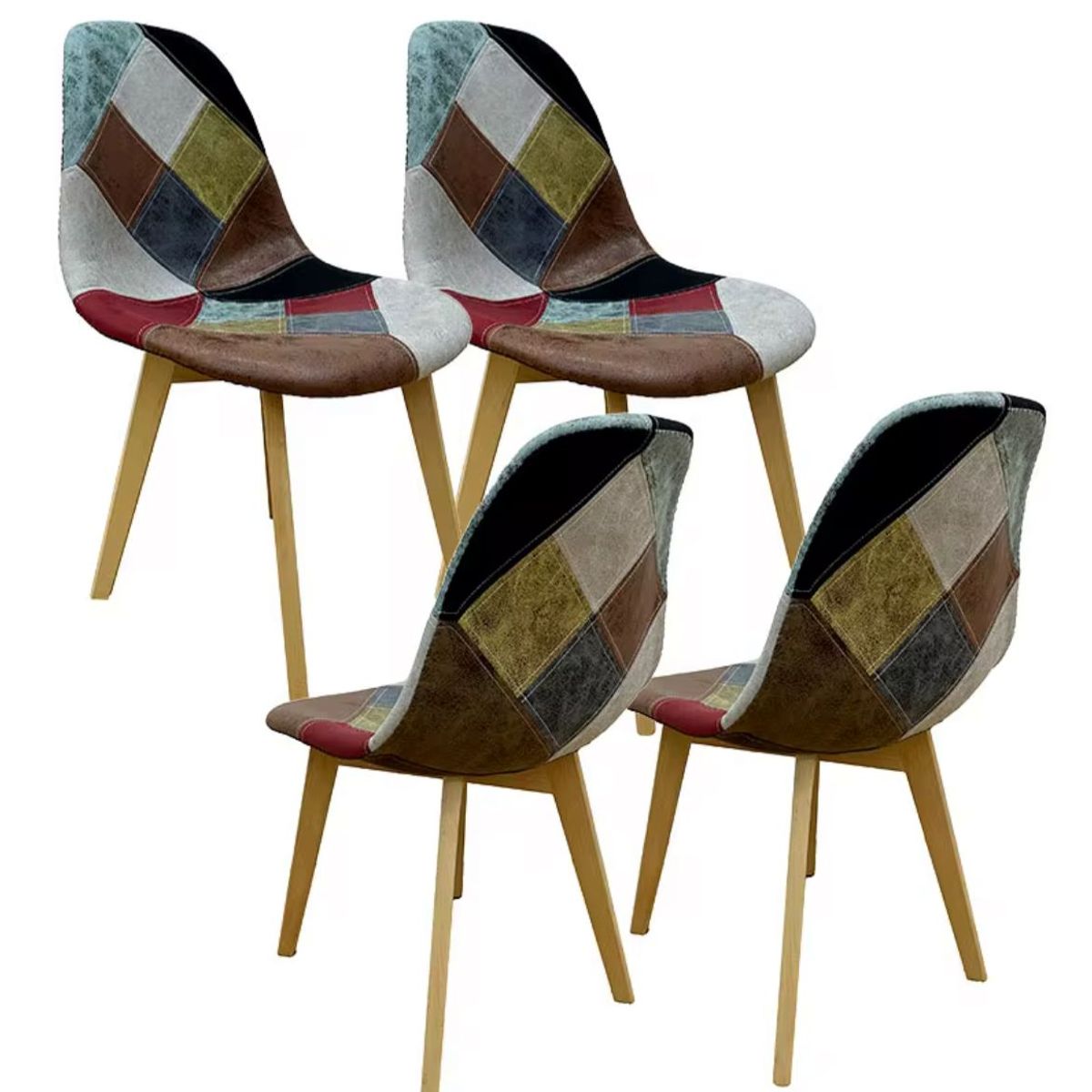 HABITA2 CHILE - Pack de 4 Silla Patch Wood Cuero - Vintage Claro