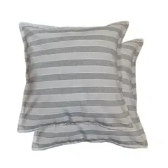 GENERICO - Pack x 2 SANTORINI Funda de Cojín 50x50cm Lino- Rayas Gris y Azul