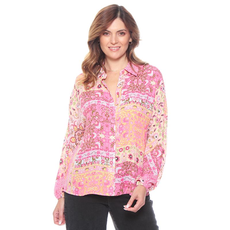WADOS - BLUSA MANGA LARGA ESTAMPADA  CUELLO CAMISERO