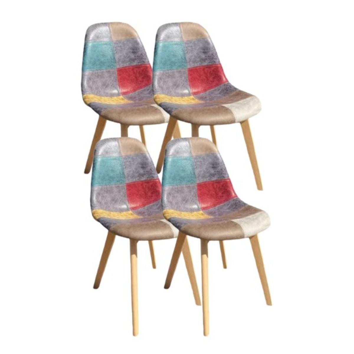 HABITA2 CHILE - Pack de 4 Silla Patch Wood Cuero - Brown