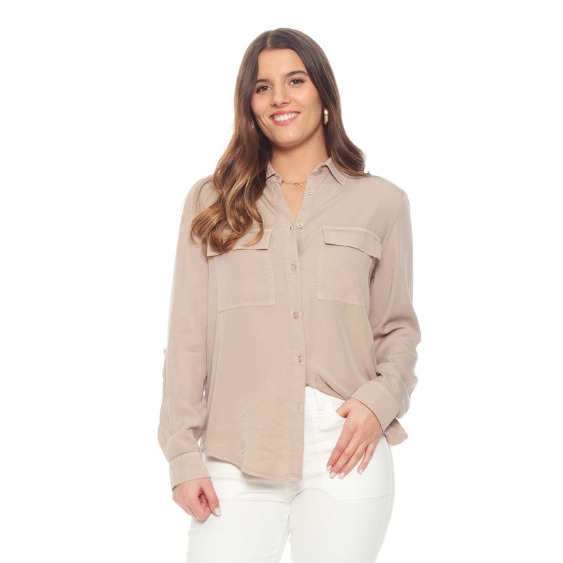WADOS - BLUSA MANGA LARGA AJUSTABLE LYOCELL CUELLO CAMISERO CON BOLSILLOS
