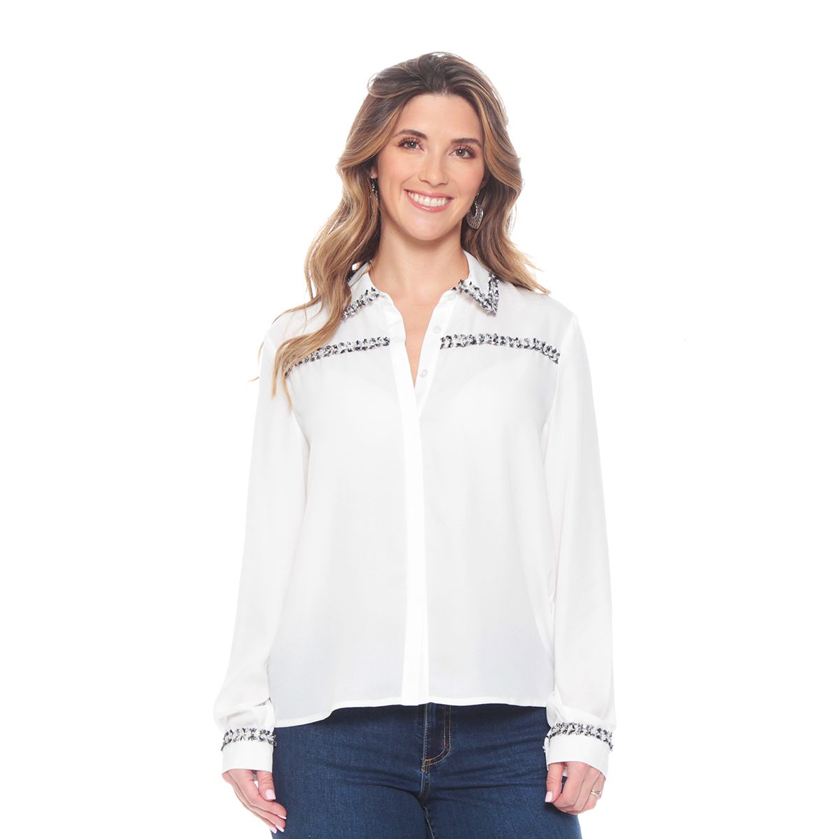 WADOS - BLUSA MANGA LARGA SOLIDA  CON APLICACION EN DELANTERO Y PU?OS