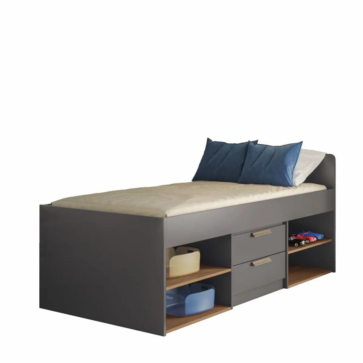 TAHUARI - Cama 1 plaza New Conect Grafito/Jatoba + Colchon