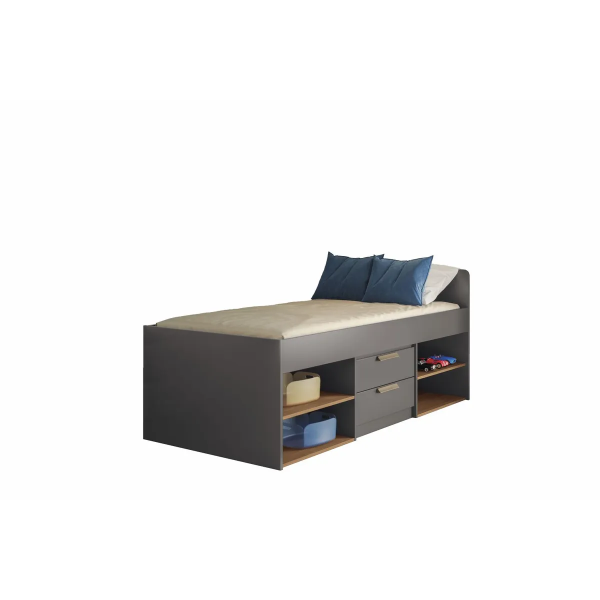 TAHUARI - Cama 1 plaza New Conect Grafito/Jatoba + Colchon