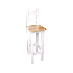 GENERICO - Taburete Banco Madera Blanco Con Respaldo Cubierta Cuadrada