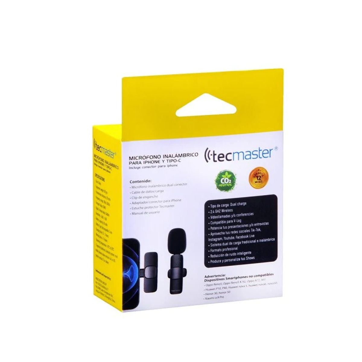 TECMASTER - 2 Microfono Dual Inalambrico Solapa Pro Tipo C iPhone Android