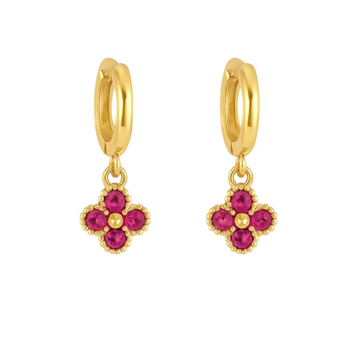 AMBAR JOYERIA - Aros Trébol Mini Clovers Fucsia - Baño 18k