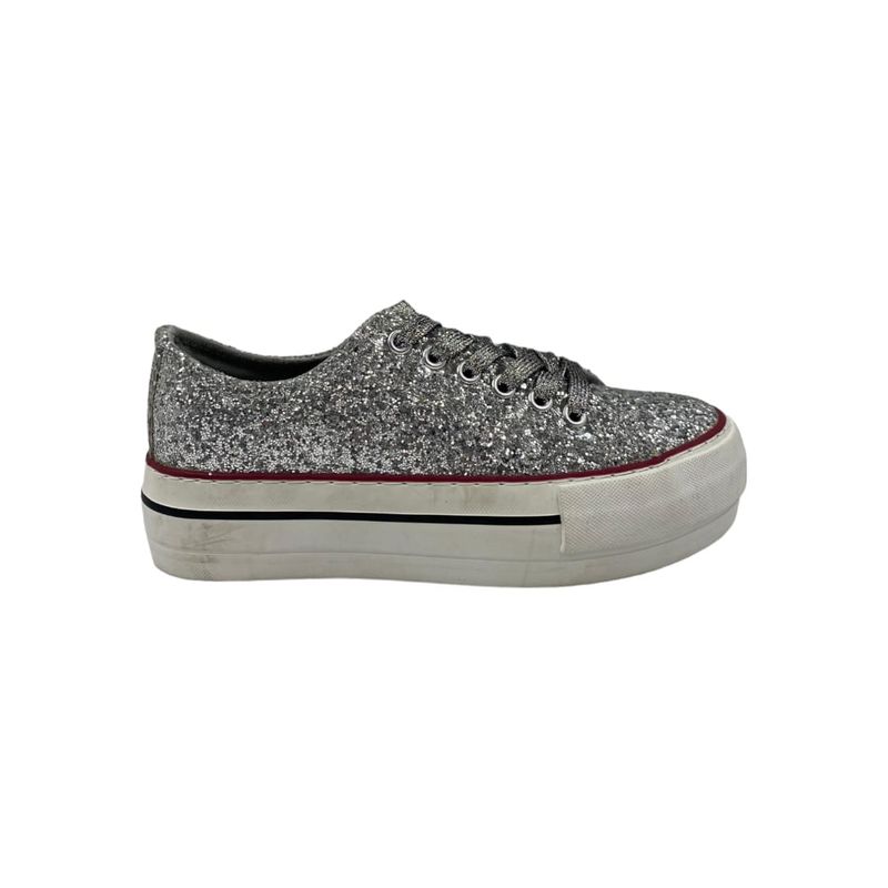 HERIEL - Zapatilla Plateada Glitter Mujer