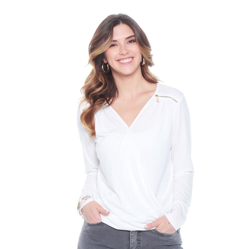 WADOS - BLUSA MANGA LARGA ESCOTE CRUZADO CON CIERRE EN HOMBROS