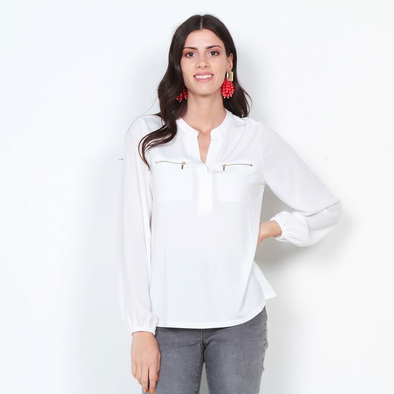 WADOS - BLUSA MANGA LARGA CON CIERRE EN DELANTERO Y TAPETAS
