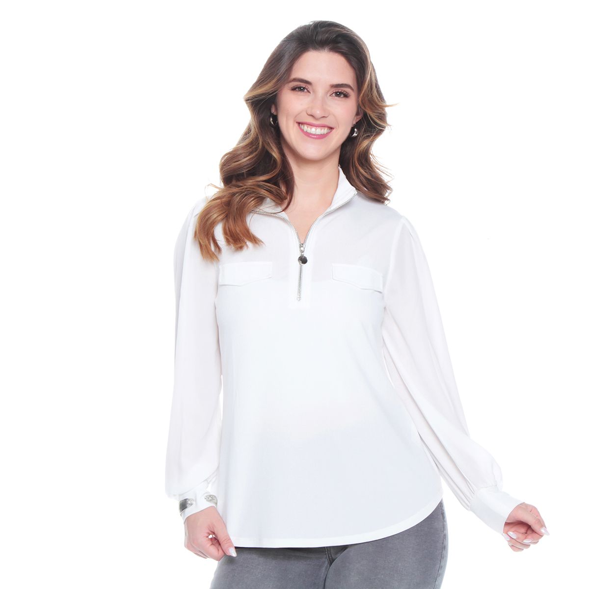 WADOS - BLUSA MANGA LARGA SOLIDA SCOTE V CON CIERRE EN BOLSILLOS