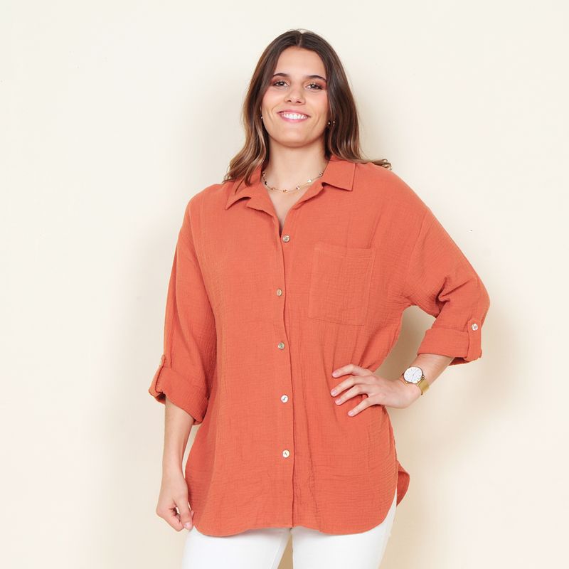 WADOS - BLUSA MANGA LARGA SOLIDA ABOTONADA EN EL DELANTERO Y BOLSILLO