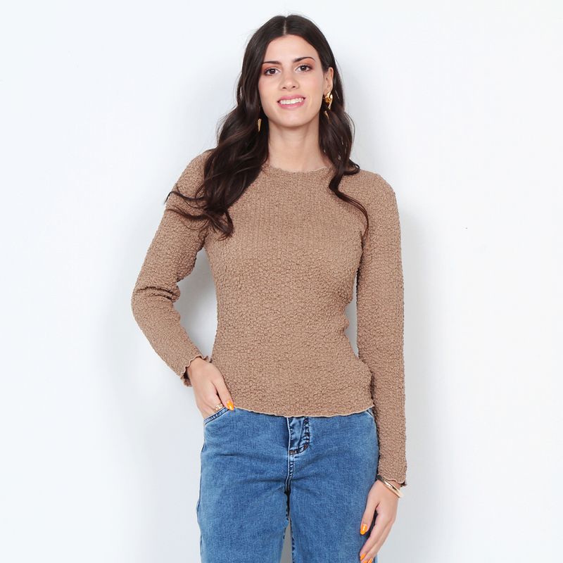 WADOS - POLERA MANGA LARGA CON TEXTURA Y ESCOTE REDONDO
