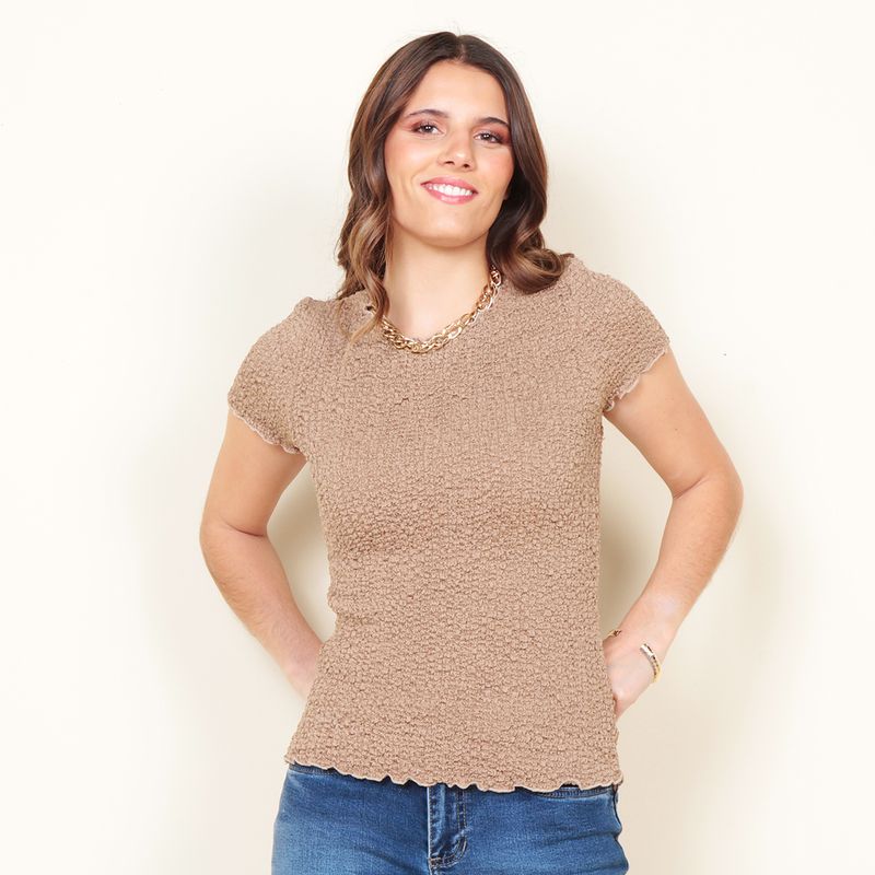 WADOS - POLERA MANGA CORTA SOLIDA CON TEXTURA ESCOTE REDONDO