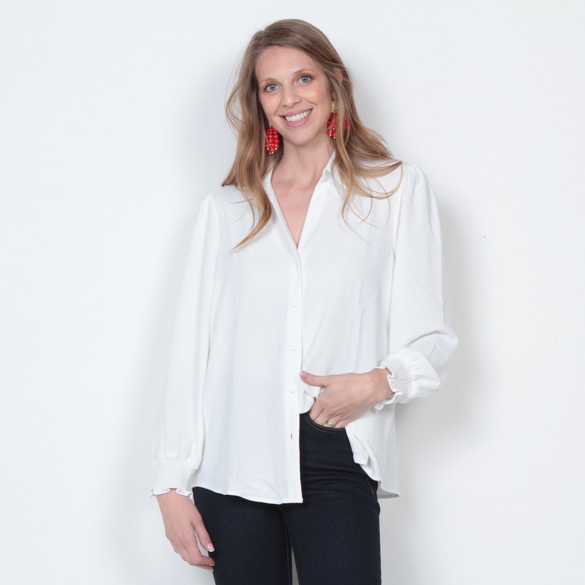 WADOS - BLUSA MANGA LARGA ABOTONADA EN EL DELATERO Y PUO ELASTIDO