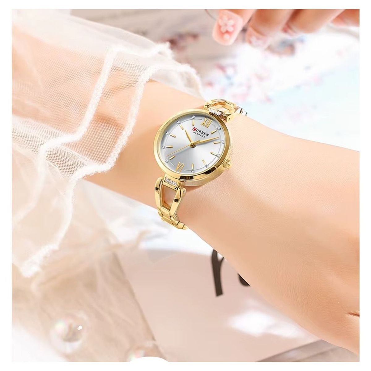 CURREN - Reloj Curren pulsera mujer elegante análogo cristal strass inoxidable
