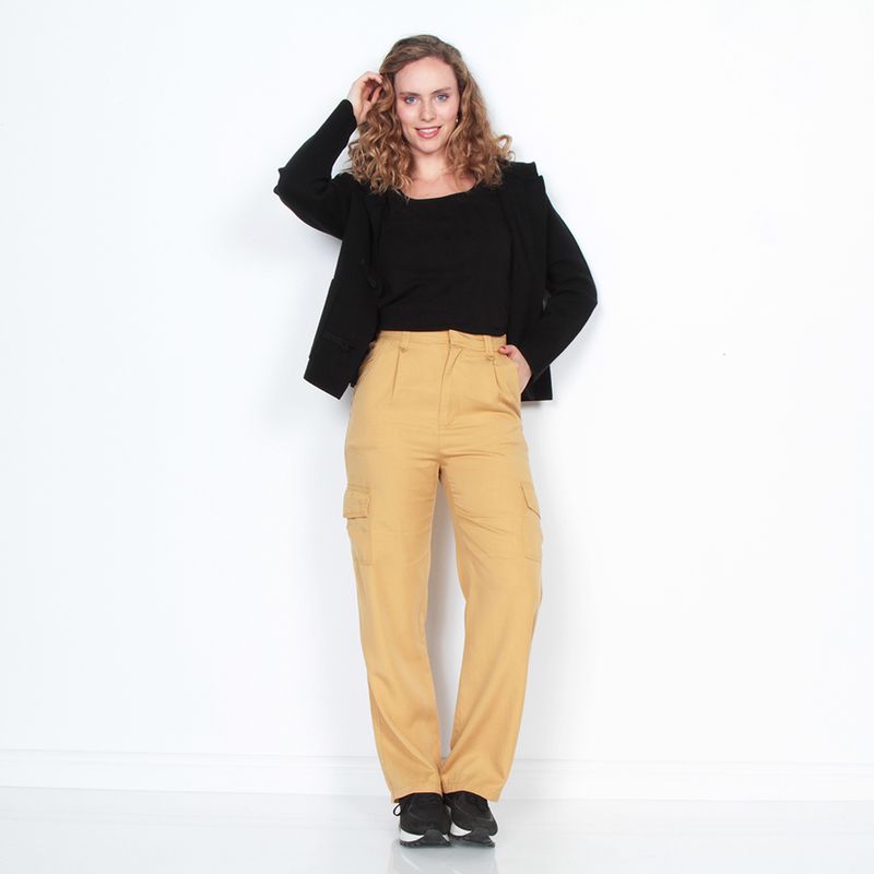 WADOS - PANTALON CARGO TIRO ALTO PRETINA BASICA ELASTICADA
