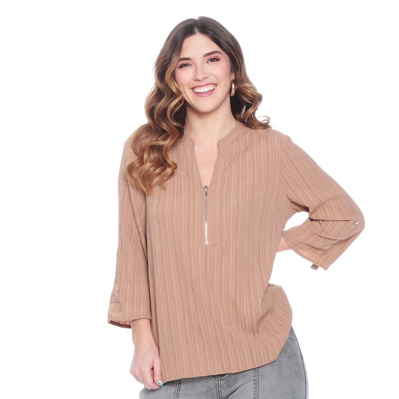 WADOS - BLUSA MANGA LARGA SOLIDA CON CIERRE EN EL DELANTERO