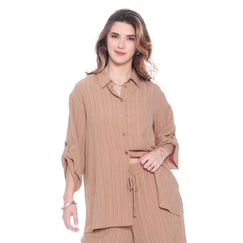 WADOS - BLUSA MANGA LARGA SOLIDA ABOTONADA EN DELANTERO