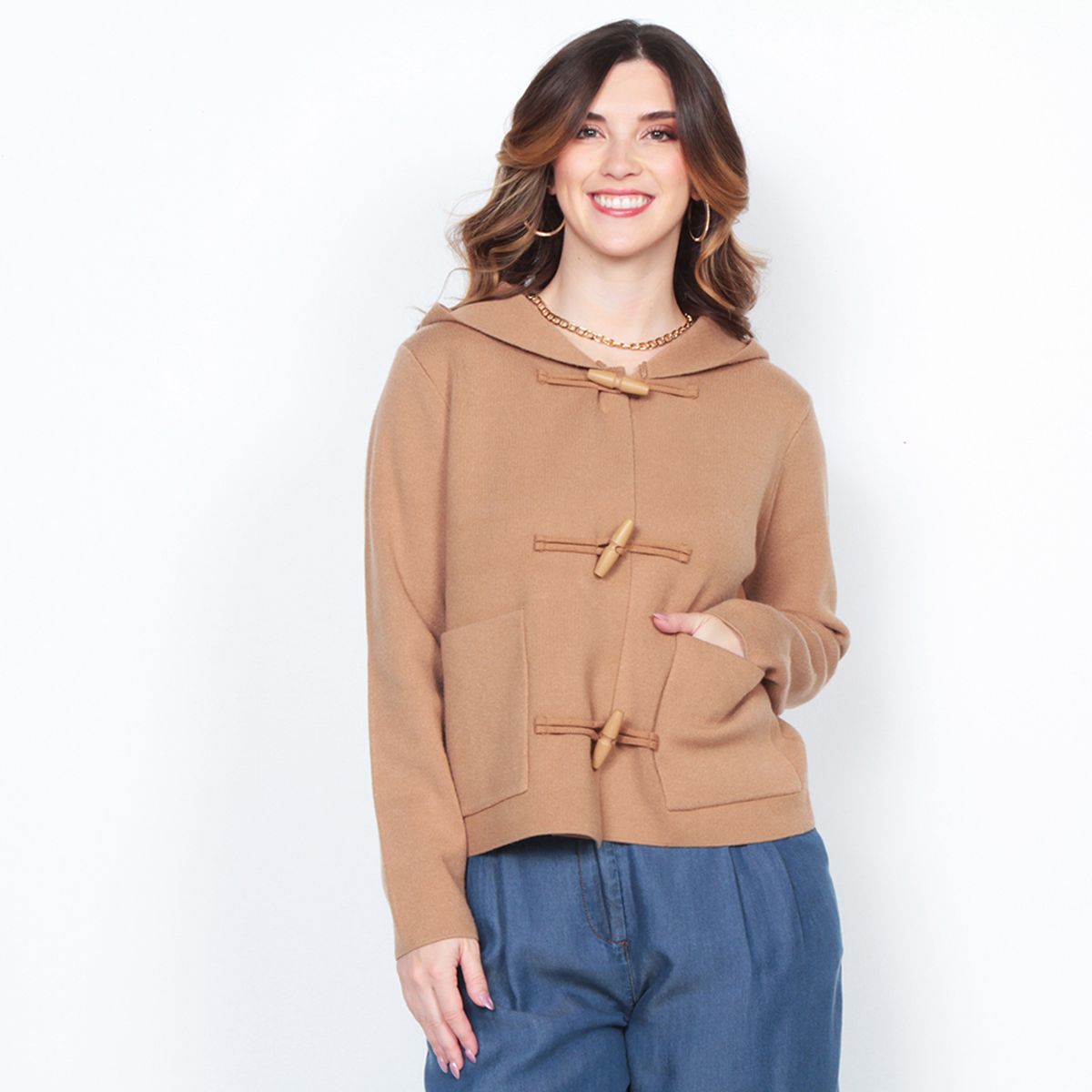 WADOS - CHALECO MANGA LARGA CON CAPUCHA Y BOLSILLO ABOTONADO EN EL DELANTERO