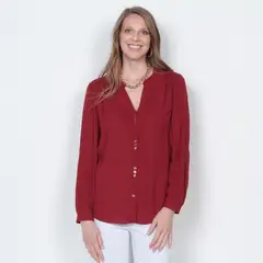 WADOS - BLUSA MANGA LARGA SOLIDA ESCOTE MAO ABOTONADA EN DELANTERO