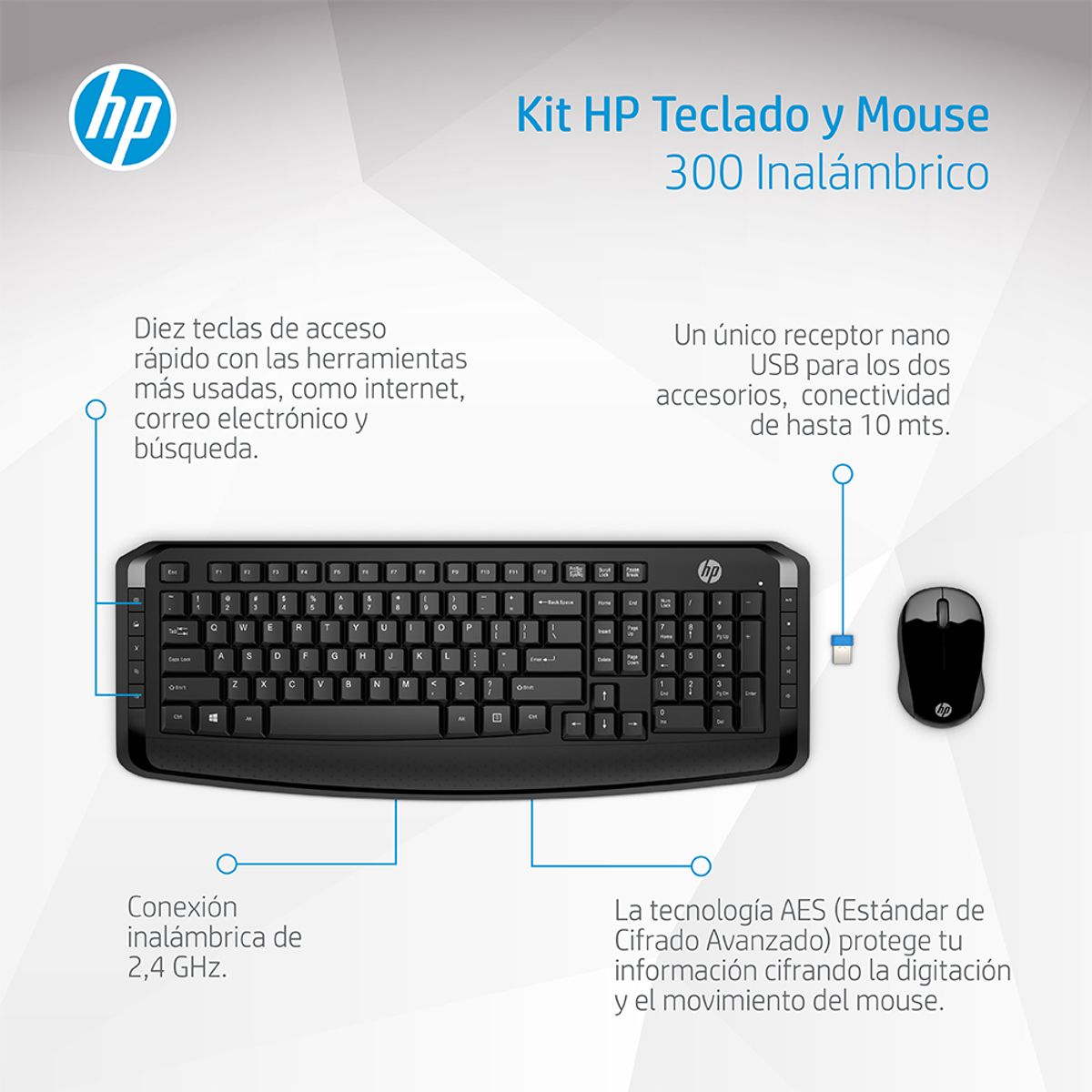 HP - Teclado y Mouse Inalámbricos HP 300