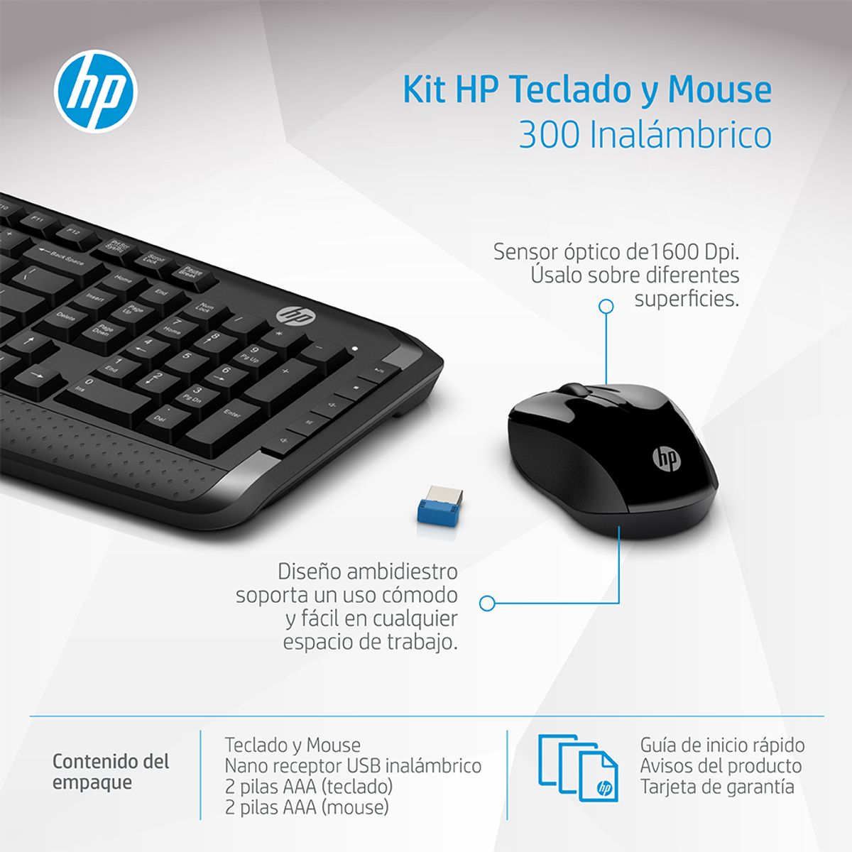 HP - Teclado y Mouse Inalámbricos HP 300