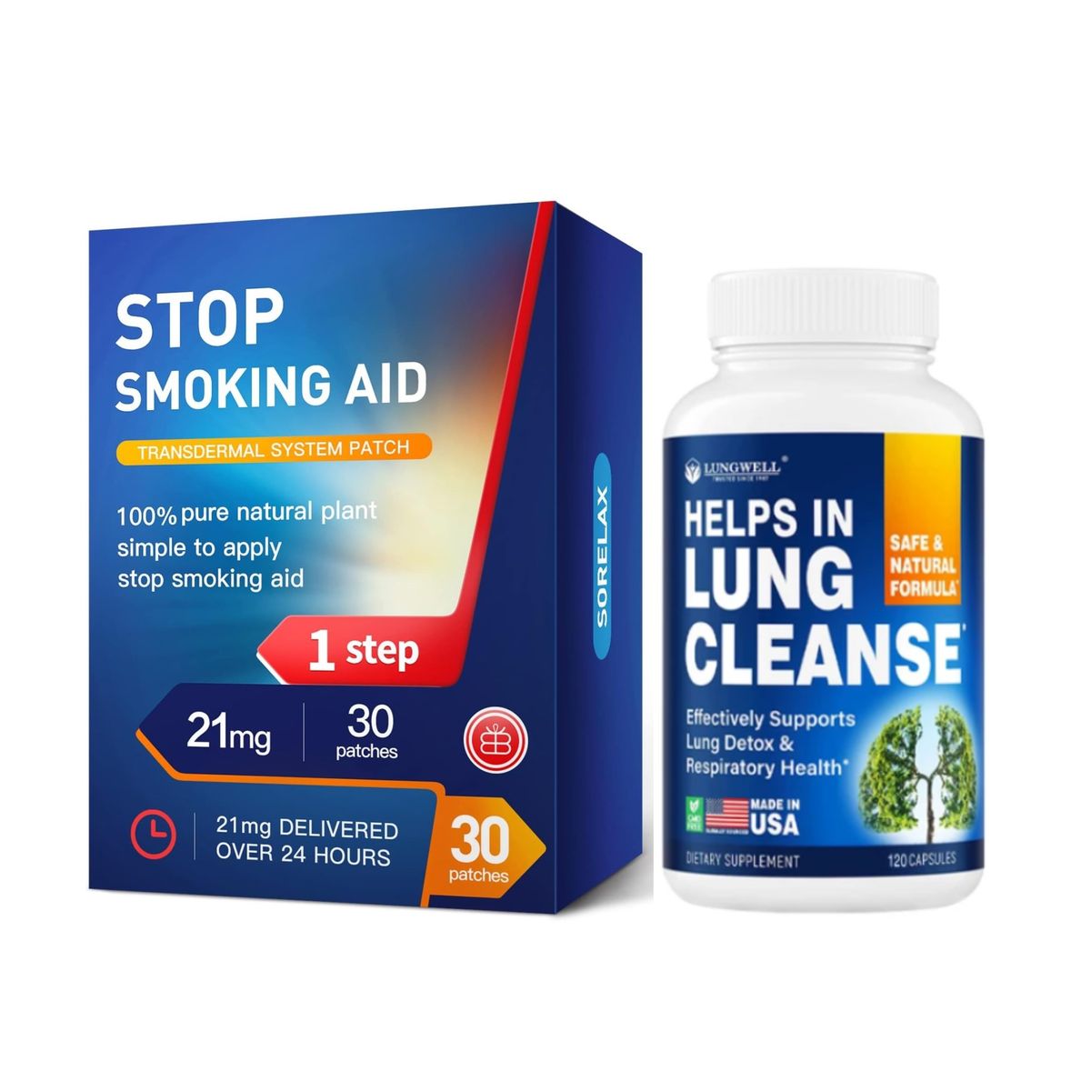 GENERICO - Parches Sorelax Cq 21mg Step 1 Dejar De Fumar + Lung Cleanse