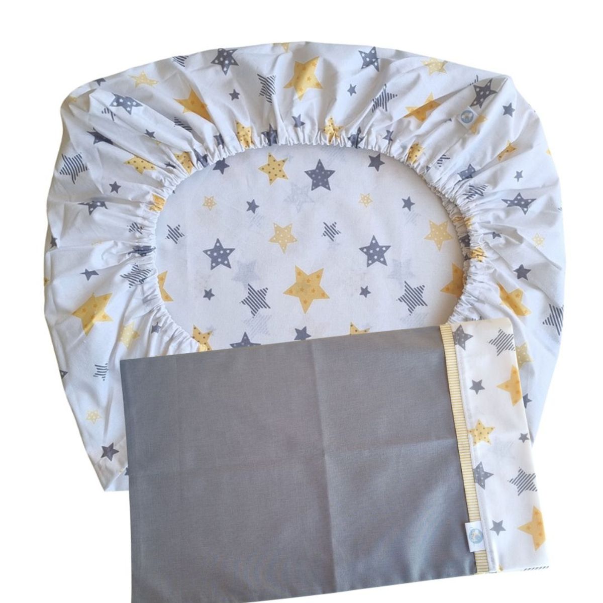 GENERICO - Sábana Bajera para Colecho y Funda de Almohada Estrellas Amarillas