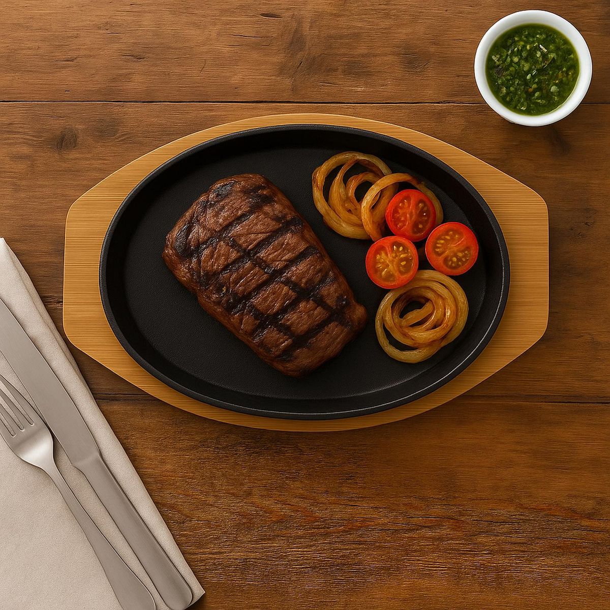 DANGRILL - Fuente Hierro Fundido Con Bandeja Bambú 20x30 Cm Dangrill