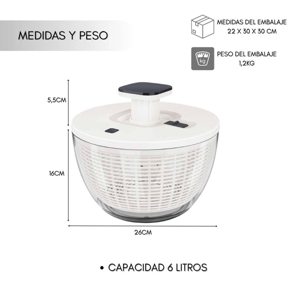 GENERICO - Secador De Verduras Centrifuga Lechuga Multifunción 6l