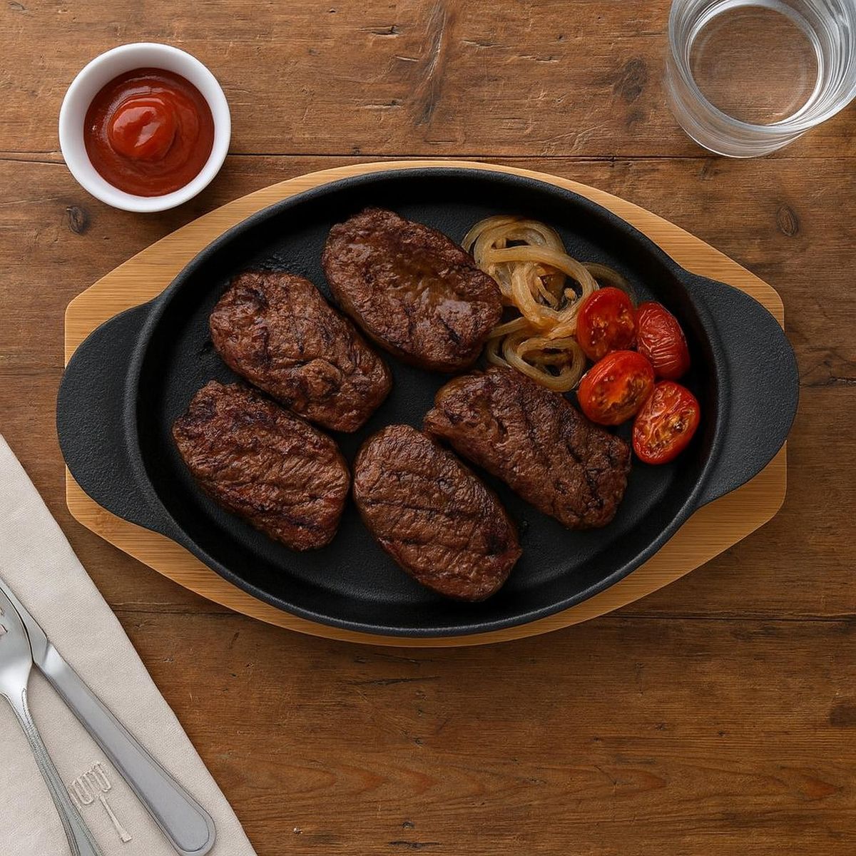 DANGRILL - Fuente Hierro Fundido Con Bandeja Bambú 28x16 Cm Dangrill