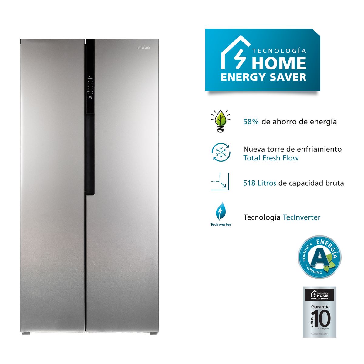 MABE - Refrigerador Side by Side TecInverter 518L MSC518LKRSS0 Mabe