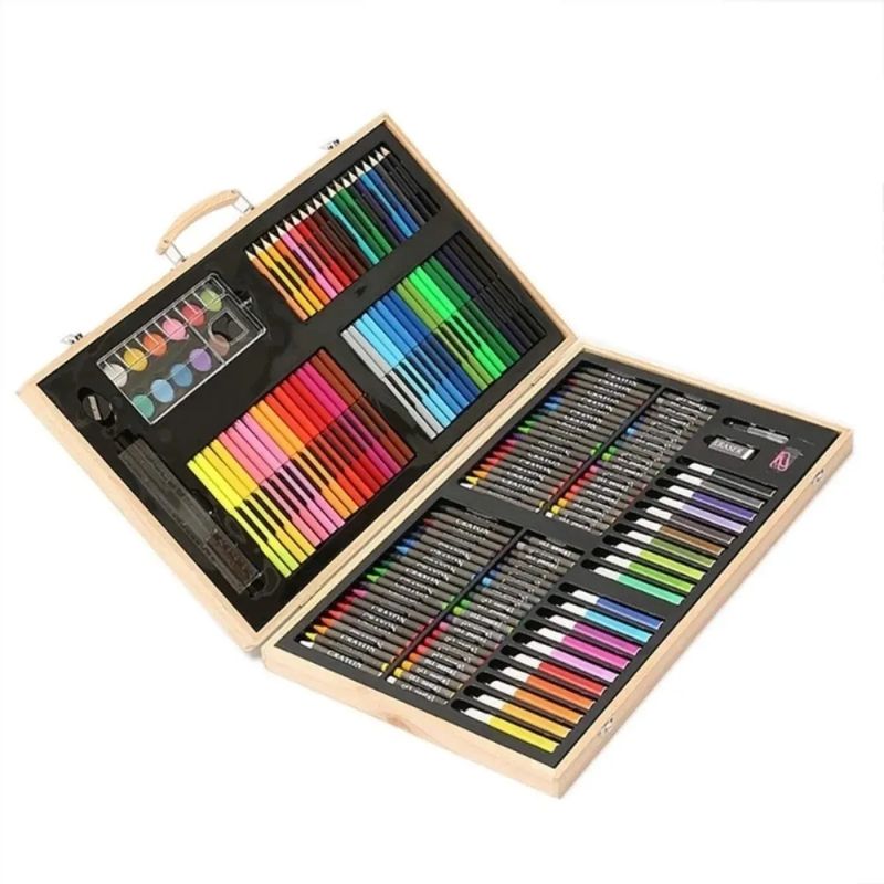 GENERICO - Set 180 Piezas Lápices Pintura Para Colorear Maleta Madera