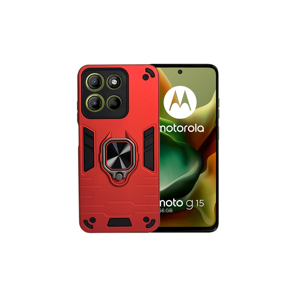 GENERICO - CARCASA ANILLO ANTIGOLPE PARA CELULAR MOTOROLA G15 COLOR ROJO