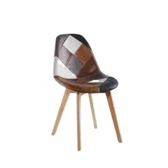 HABITA2 CHILE - Silla Patch Wood Cuero - Vintage Oscuro