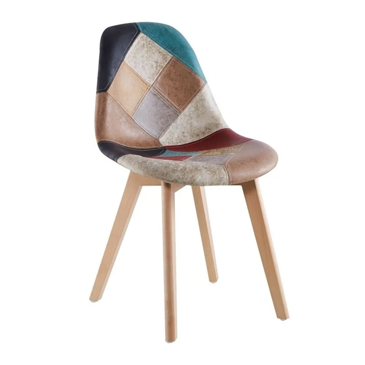 HABITA2 CHILE - Silla Patch Wood Cuero - Vintage Claro