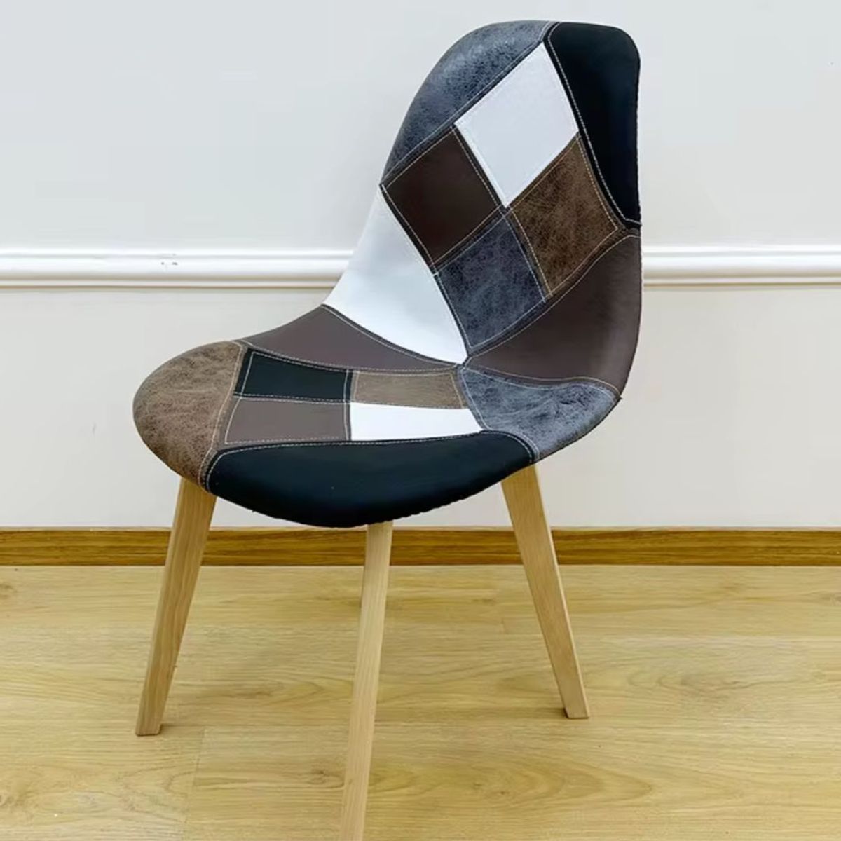 HABITA2 CHILE - Silla Patch Wood Cuero - Vintage Claro