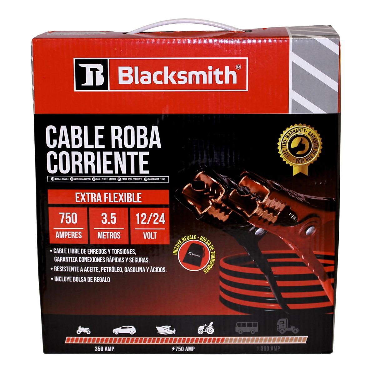 BLACKSMITH - Cable Puente Bateria 750 Amp 3,5 Mts De Largo Roba Corriente