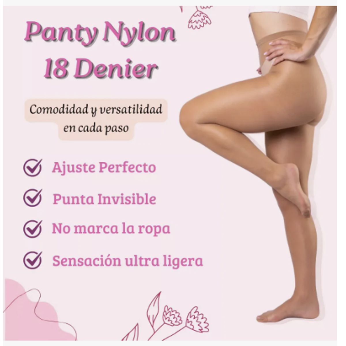 GENERICO - 2 Panty Mujer Sin Punta Nylon 18 Denier Punta Invisible Dama Beige