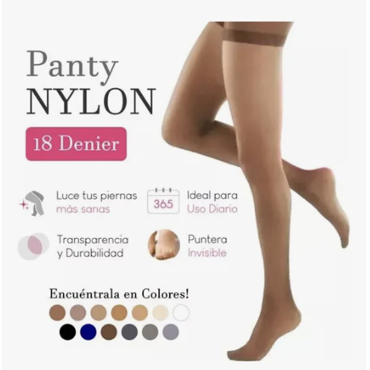 GENERICO - 2 Panty Mujer Sin Punta Nylon 40 Denier Punta Invisible Dama Negro