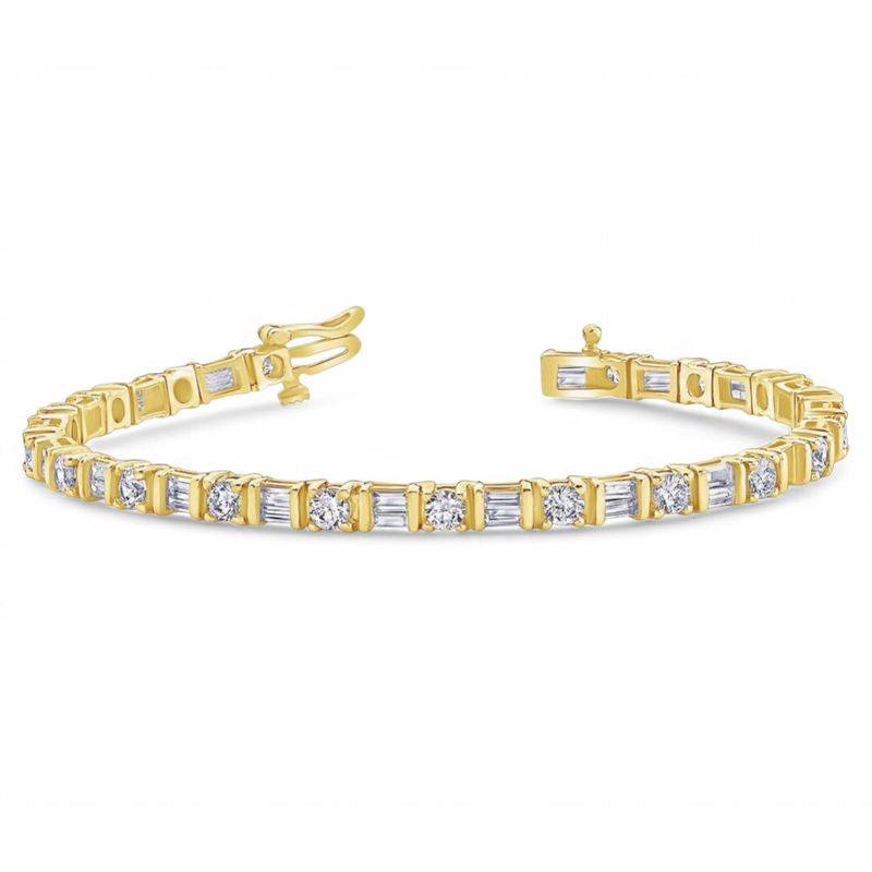 GENERICO - AMBAR JOYAS - Pulsera Tennis Baguetes en Plata 925 y Baño de Oro 18k