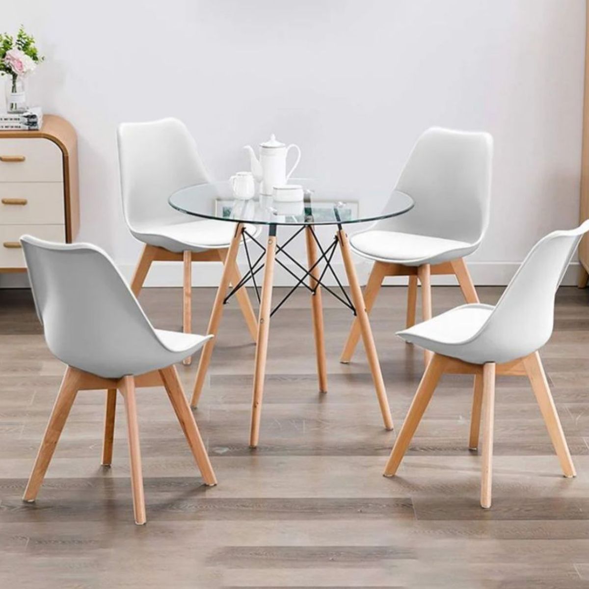 GENERICO - COMEDOR TULIP GLASS 100 CM -4 PUESTO BLANCO…