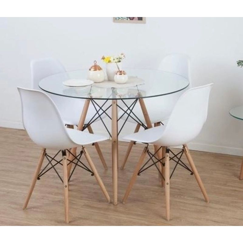GENERICO - COMEDOR TULIP GLASS 100 CM -4 PUESTO BLANCO